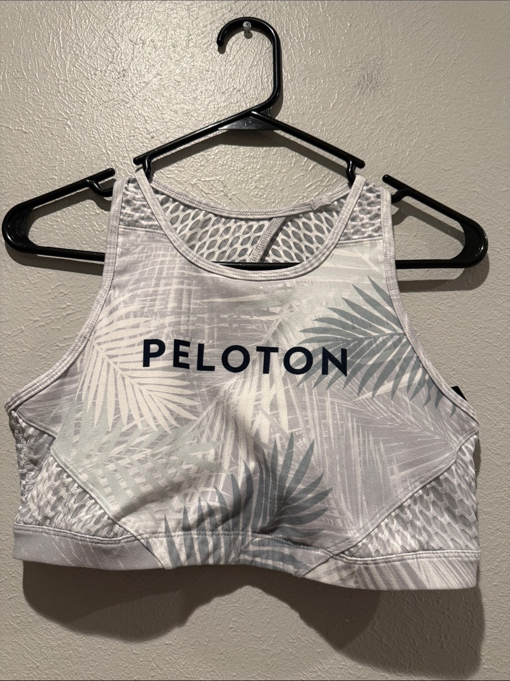 Peloton White and Light Gray Palm-Print Swim Top